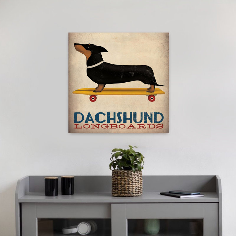Dachshund Longboards Whimsical Contemporary Dog Art, 18" H x 18" W