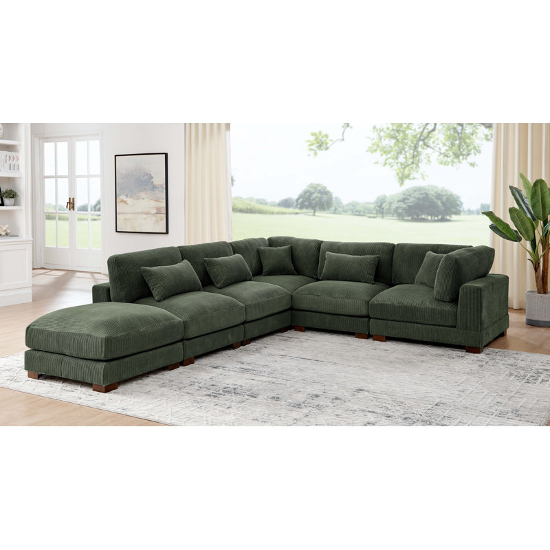 Moonwallow Modular Sectional, Dark Green Corduroy