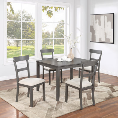 Classic Stylish Natural Finish 5Pc Dining Set Kitchen Dinette Wooden Top Table And Chairs Cushions Seats Ladder Back Chair Dining Room