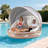 73" Tanning Pool Lounger Float With Retractable & Removable Canopy Spf50+ White