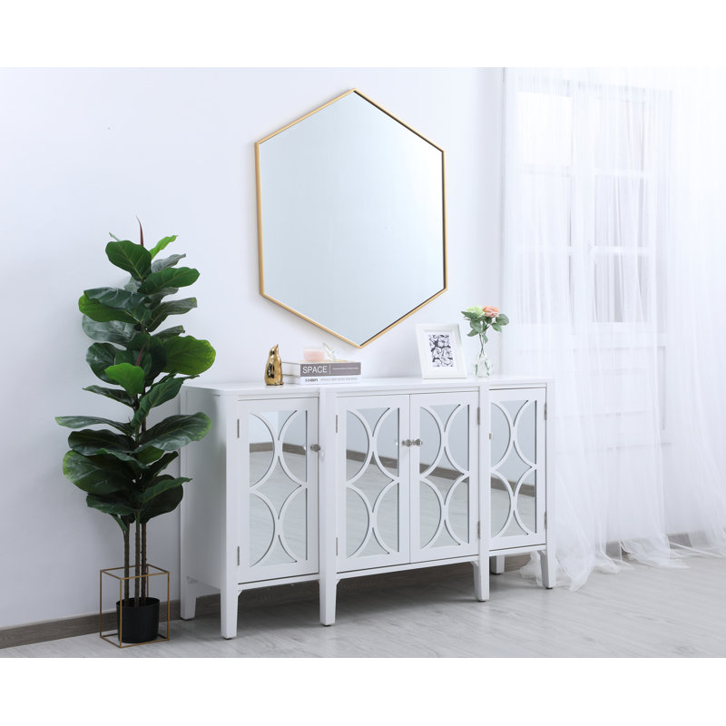 Sabine Metal Hexagon Wall Mirror, Brass, 35" x 41"