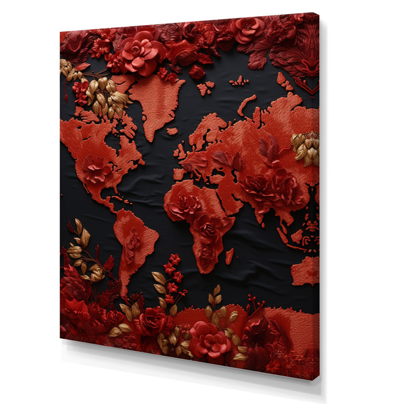 «Nomads Scarlet Red Map» sur toile, H 32 po x l 16 po x P 1 po, Toile tendue