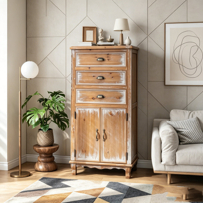 Armoire de rangement en bois rustique, Natural Wood