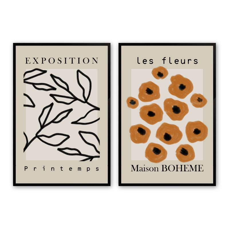 Les Fleurs Enchantées, impression sur papier 2 pièces, Noir satiné, H 17,5 po x l 13,5 po x P 1 po
