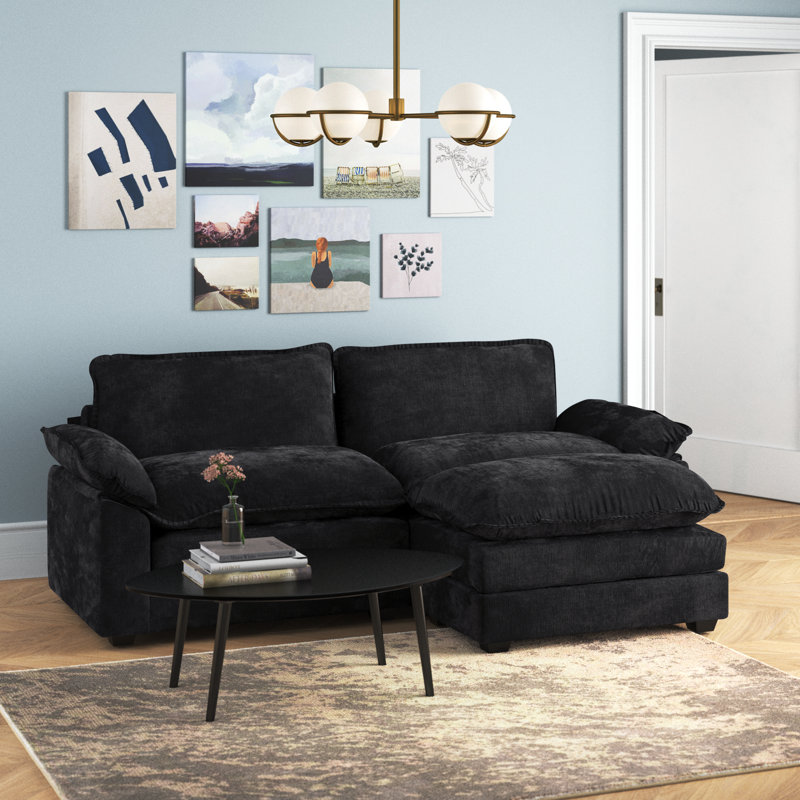 Canapé et canapé avec repose-pieds Avrilynn, Chenille noir, 85.4"W x 33.5"H x 54"D (2-seat)