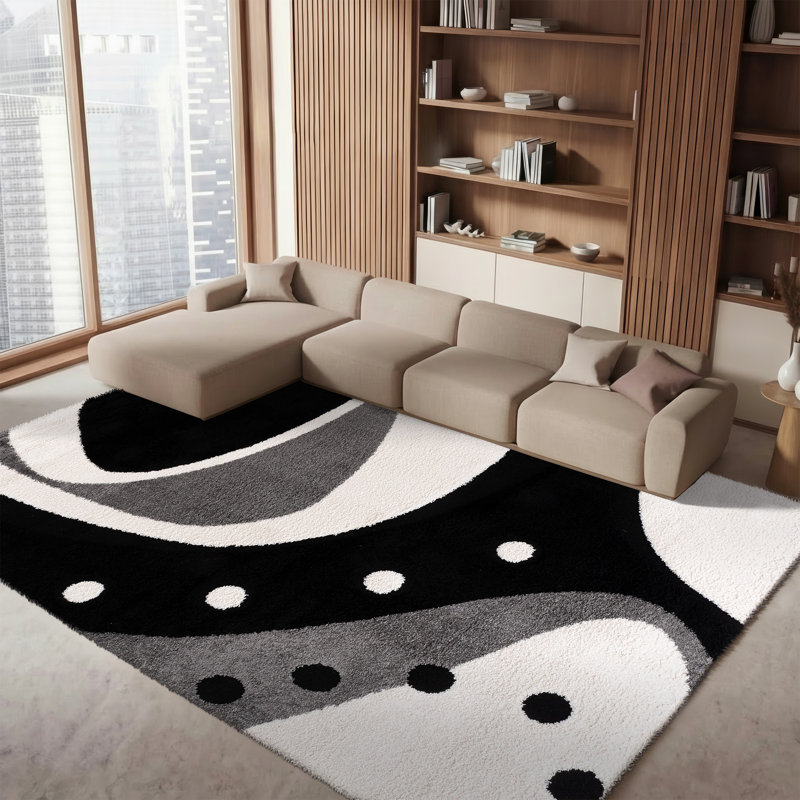 Tapis noir / ivoire Ashal, Carré 6 pi 7 po, Black/Ivory