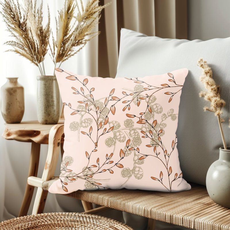 Housse de coussin, Crème avec motif floral, H 21,5 po x l 21,5 po
