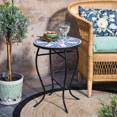 Leeds Round Metal Outdoor Side Table , 13.75'' in. W 13.75'' in. D