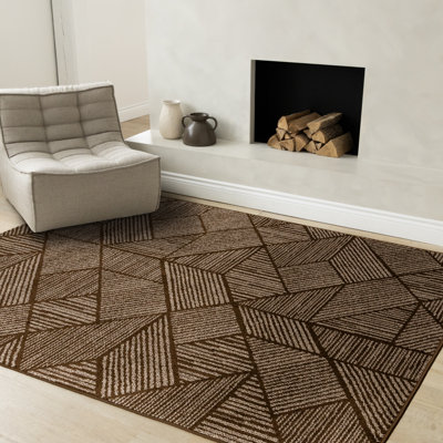 Tapis d'intérieur contemporain rayé brun moderne