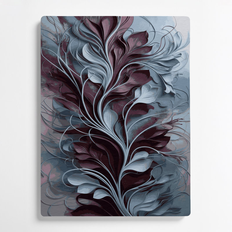 "Abstract Florals 21", art mural en métal gris, H 20 po x l 24 po