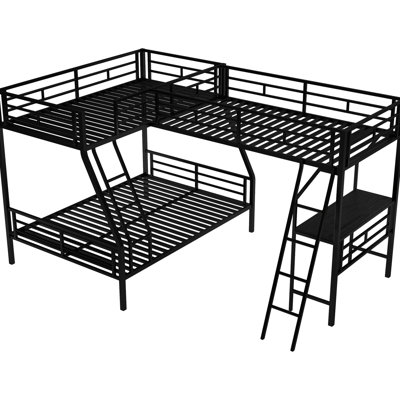 Lit superposé simple au-dessus d'un lit double en métal avec bureau, mezzanine noire pour une chambre confortable et un bureau