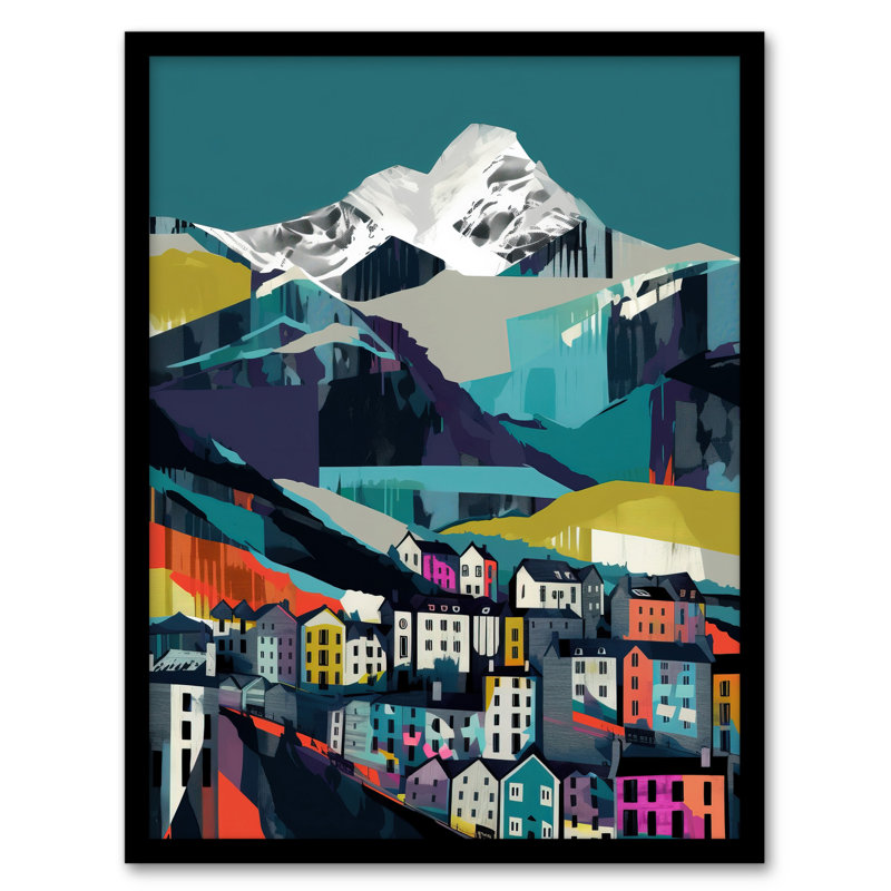 Life Beneath The Summit Colourful Townscape Mountains - Single Picture Frame Print