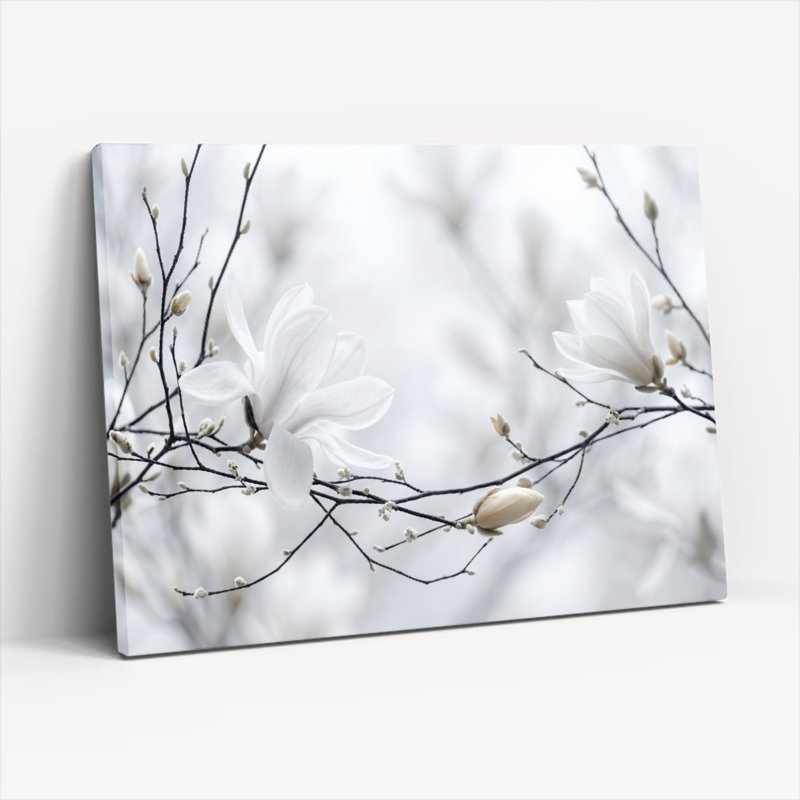 Ensemble de 1 tableau sur toile à fleurs blanches, 32"H x 48"W, Toile tendue