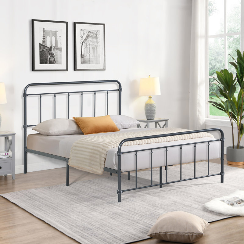 Justine Metal Slat Bed, Full/Double, Dark Gray