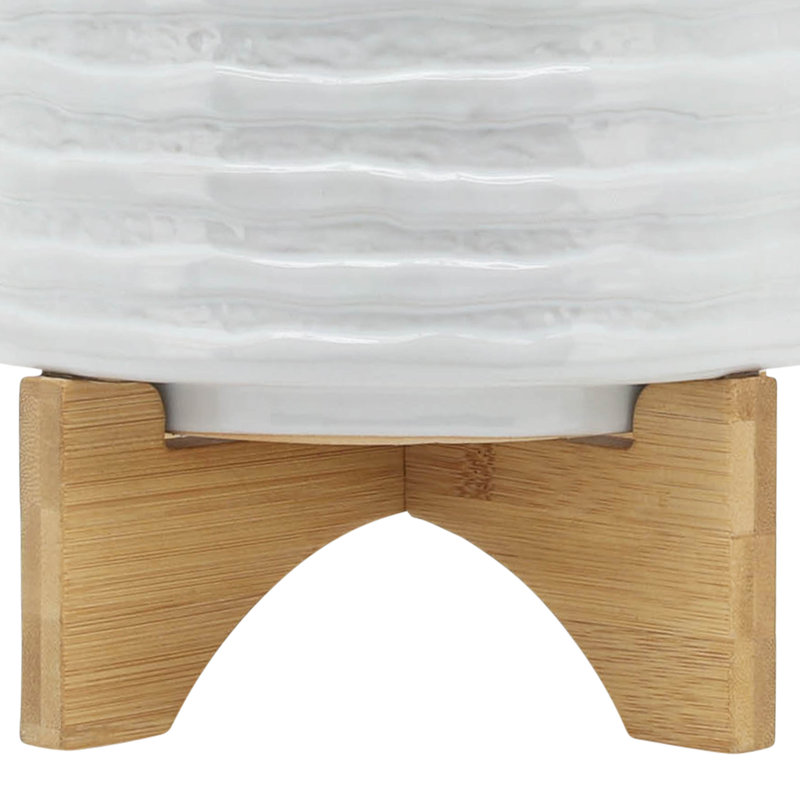 Modern Textured Ceramic Planter with Stand Indoor Outdoor, 9" H x 8" W x 8" D, White