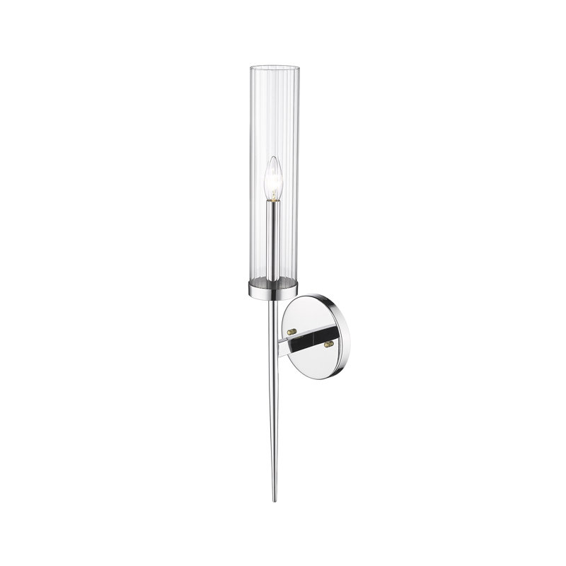 Modern 1 Light Glass Shade Wall Sconce, Chrome, 30" H x 6" W x 6" D