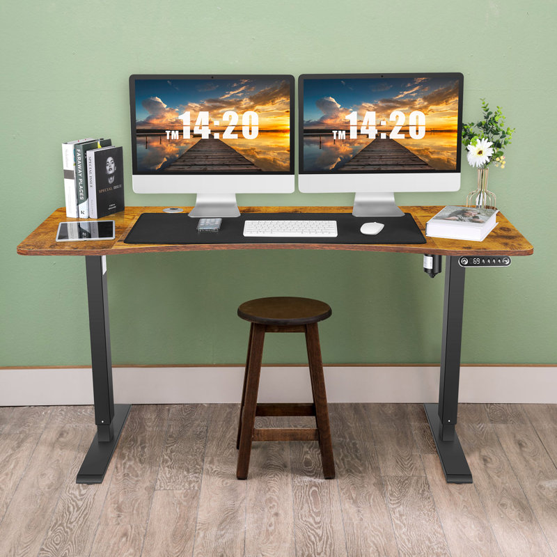 Bureau pour jouer courbé Huben, Brun / Noir, H 27 po x l 55 po x P 24 po