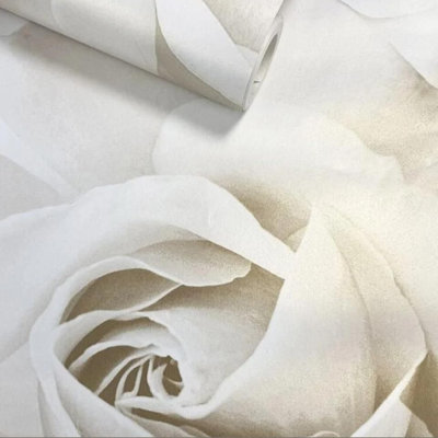 Rhoda Rose Floral Cream With Metallic Paper 10m x 53cm Shimmer Wallpaper Roll