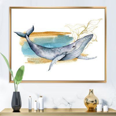 Baleine bleue sur fond blanc - Peinture sur toile
