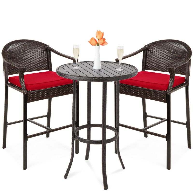 Gray and Blue Wicker Outdoor Bistro Set with Barstools