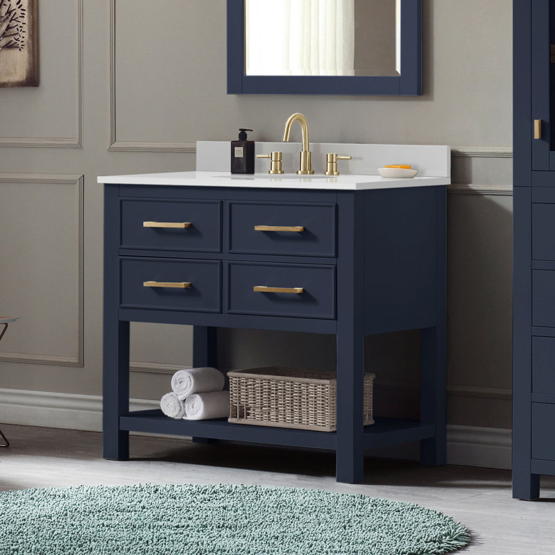 Brooks 36'' W Single Vanity, White, White Engineered Stone