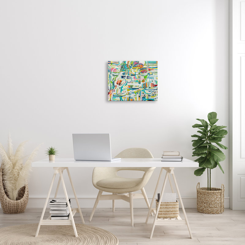 Mouvement courbe bleu et vert Chaos, H 16 po x l 20 po, Toile tendue