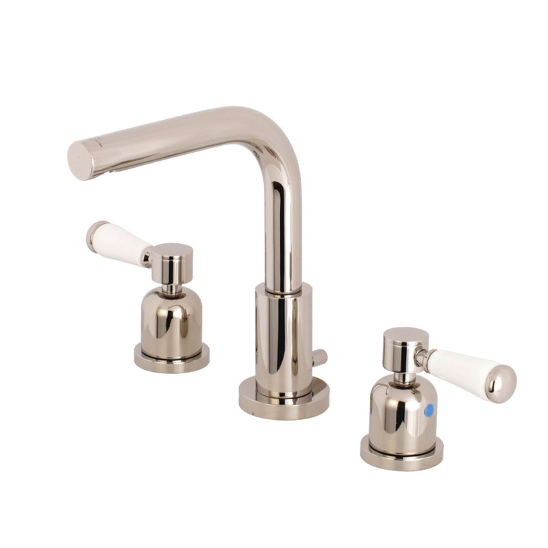 Kingston Brass Paris Two-Handle 3-Hole Deck Mount Widespread Bathroom Faucet with Brass Pop-Up Drain, Polished Nickel