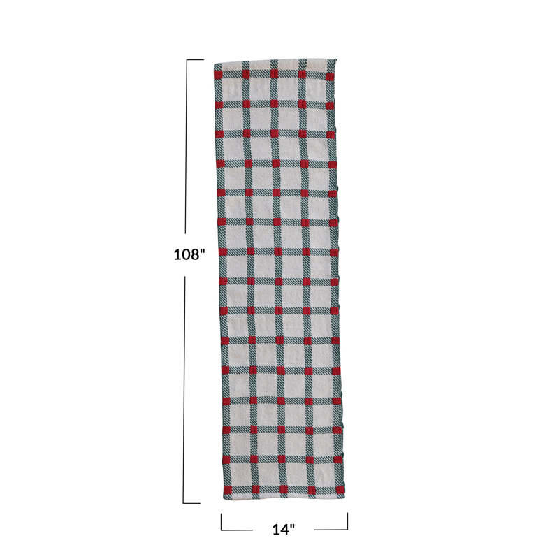 Plaid Embroidered Cotton Table Runner