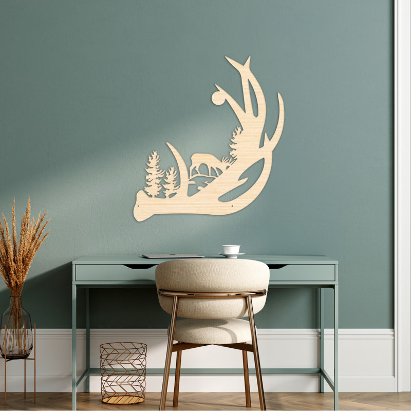 Art mural abstrait avec orignal et bois de cerf - baltique baltique naturel (24 po x 21,8 po)