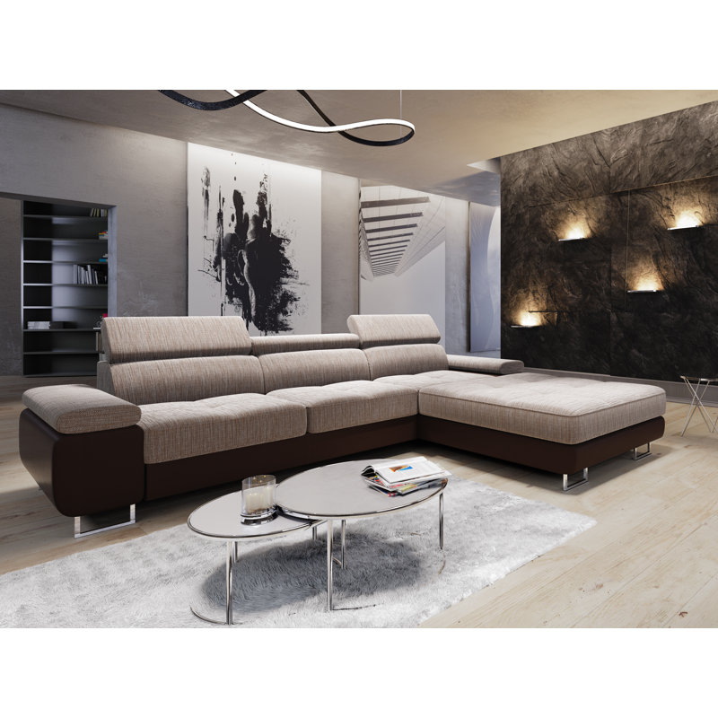 Calissa 3 Seater Corner Sofa , Beige/Brown - Kornet04/Dolaro33, Right -sided