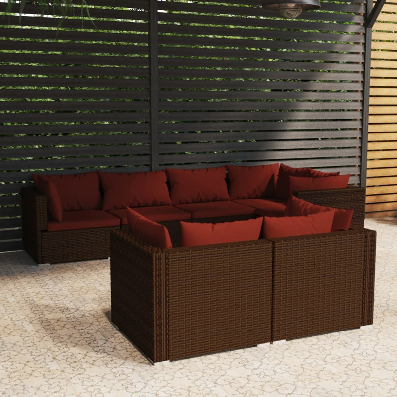 7 Piece Lounge Sofa Seating Group, Cinnamon red, Brown