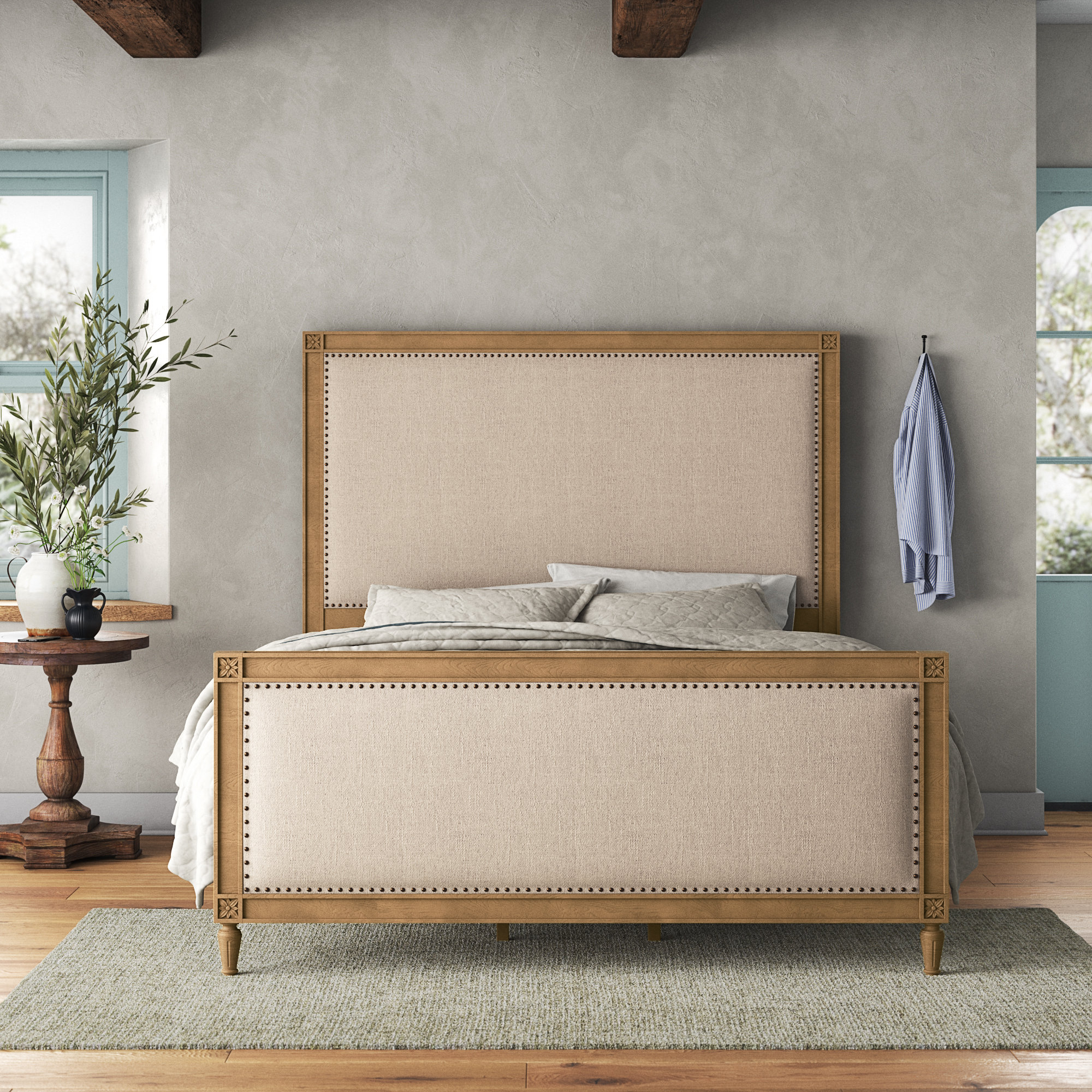 Batten Upholstered Bed, King, Brown