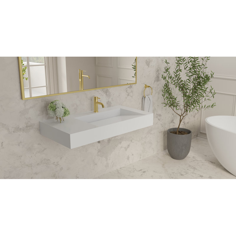 Lavabo de salle de bain mural en résine blanc brillant 39,4 "x 19,6" Badeloft WT-04-B-G, Blanc brillant