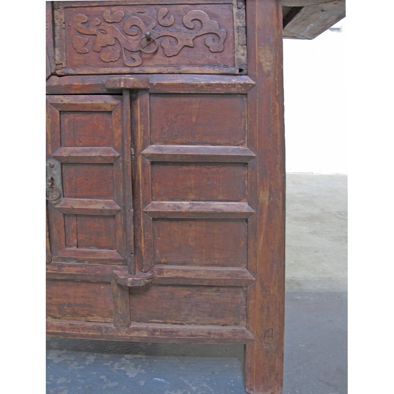 Double Top Drawer Carved Elm Sideboard