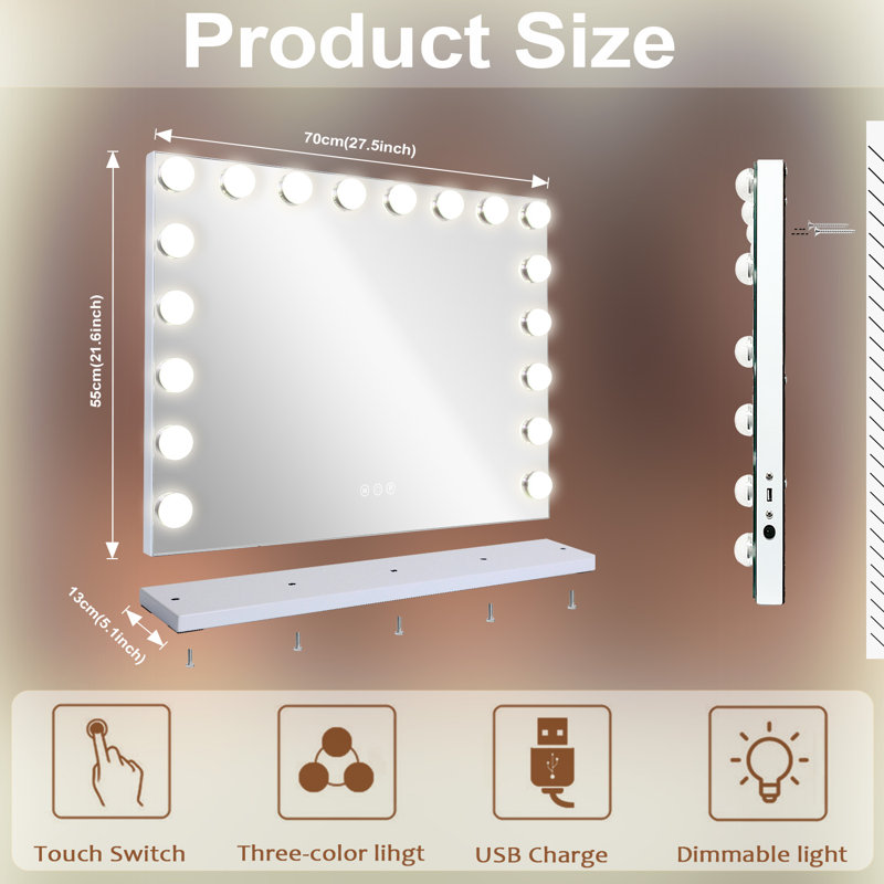 Miroir rectangulaire en métal à DEL
