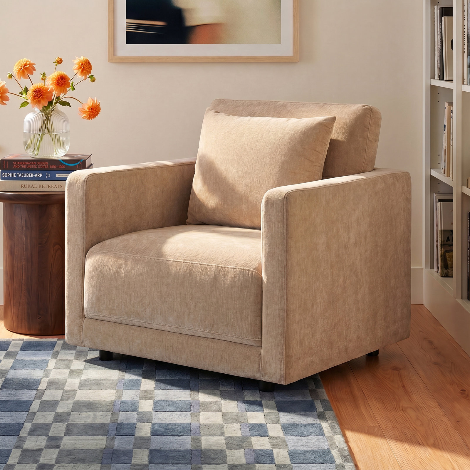 Kenji Oak Armchair, Latte Brown Performance Chenille