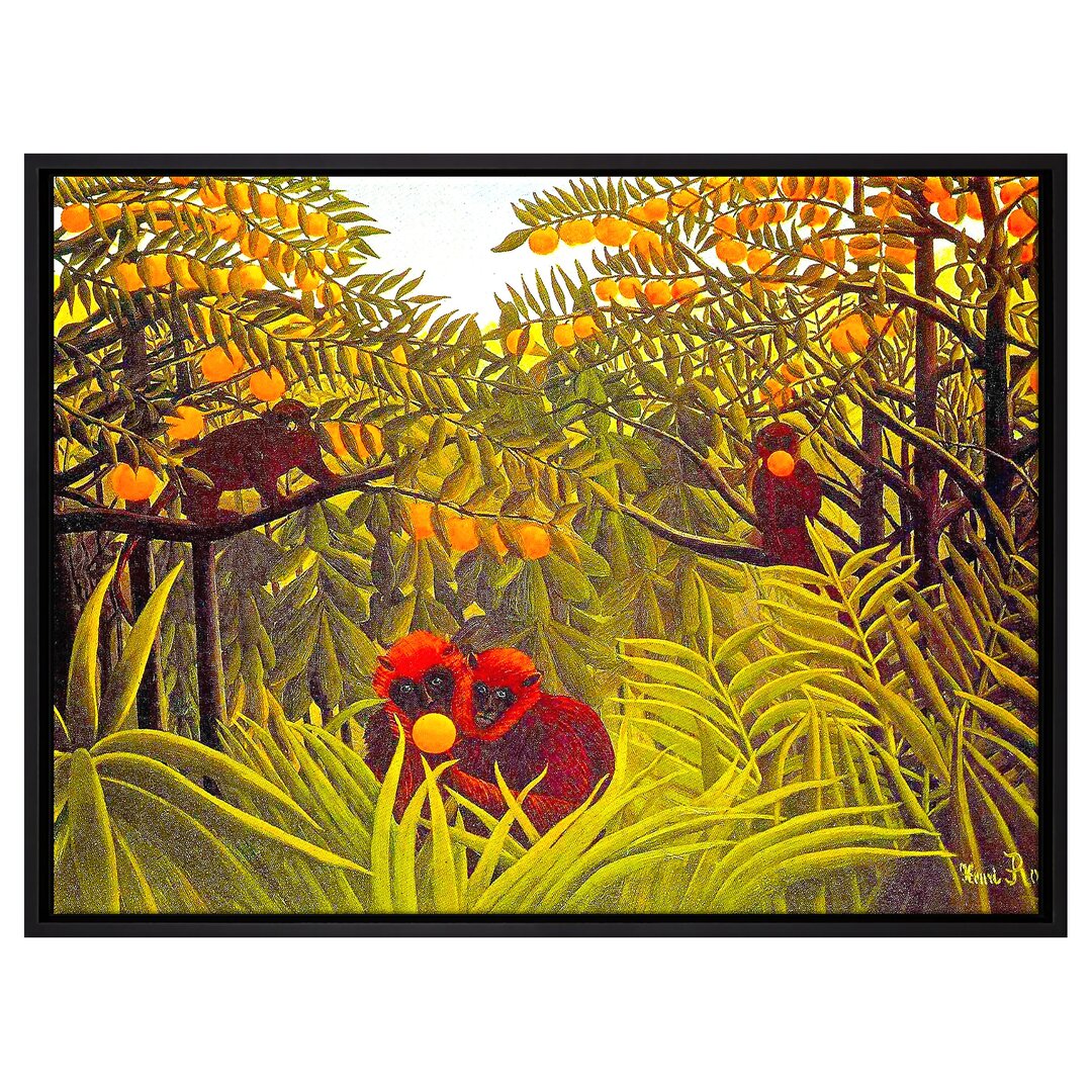 Gerahmtes Leinwandbild Monkeys in the Orange Trees von Henri Rousseau