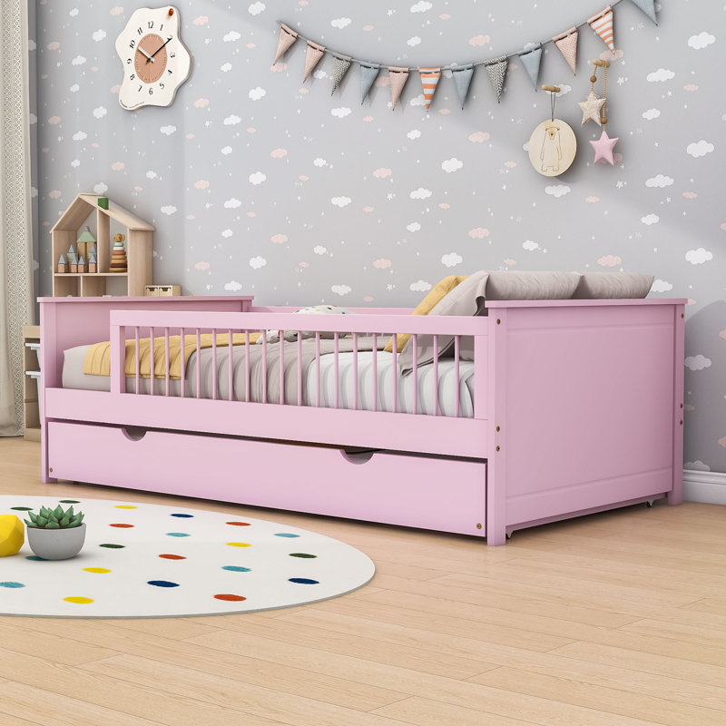 Lit de jour simple avec lit gigogne coulissant simple, Rose