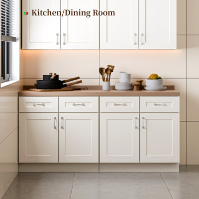 Rangement pour salle de bain - Armoire murale en bois massif blanc Shaker de 33 po, charnières à fermeture en douceur, tablettes réglables, rangement à double porte pour cuisine, salle de bain et buanderie