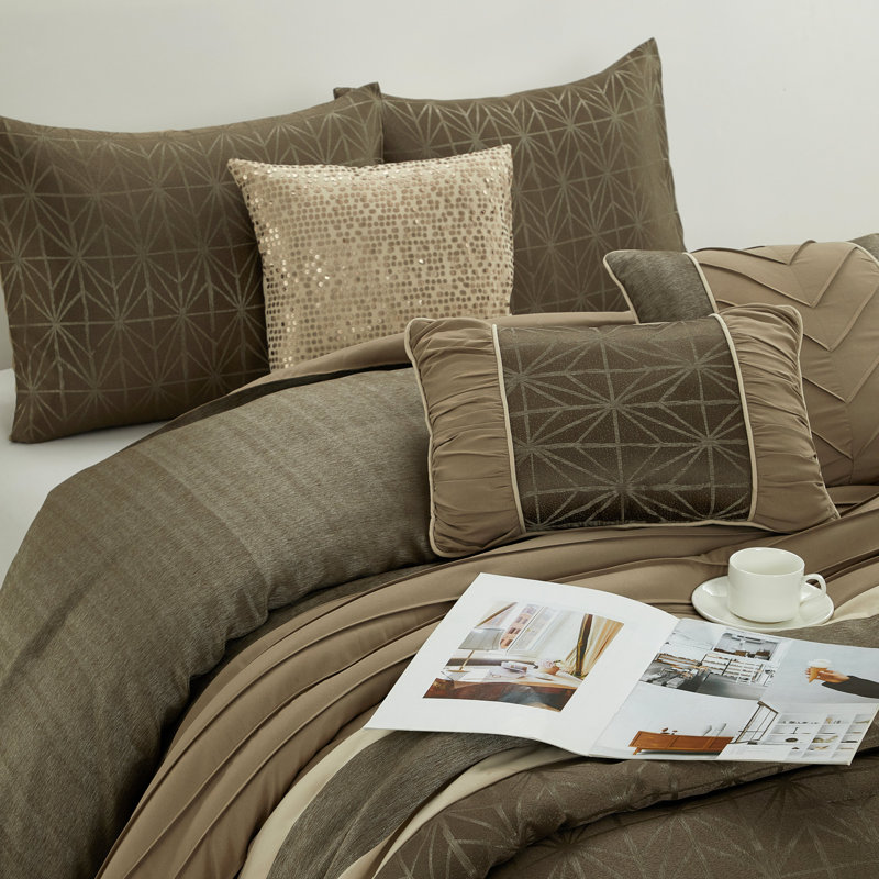 Taupe Geometric Jacquard 9-Piece Comforter Set, California King