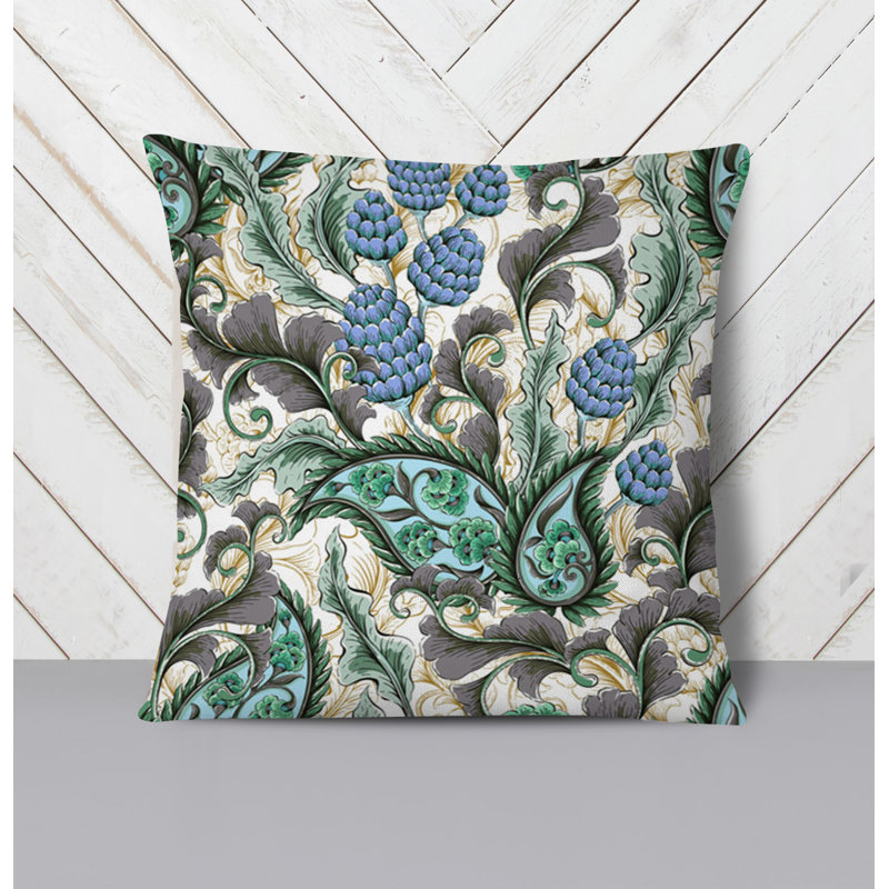 Throw Pillow With Insert, 20"H x 20"W, Blue/Green/Beige Paisley 3
