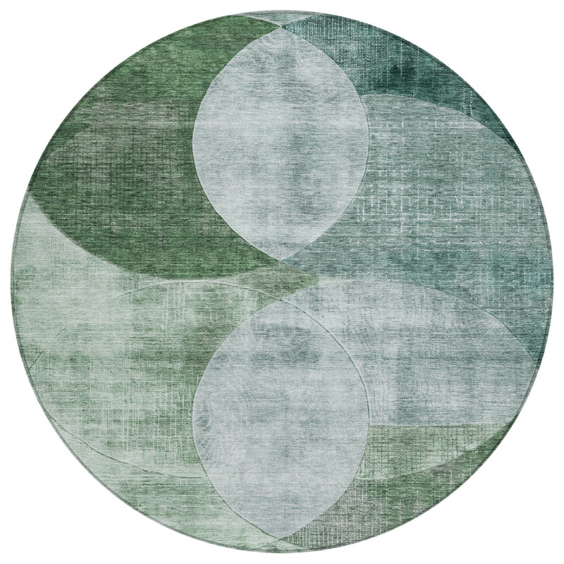 Machine Washable Indoor/Outdoor Cicel ACN1140 Seafoam Rug, Round 8'