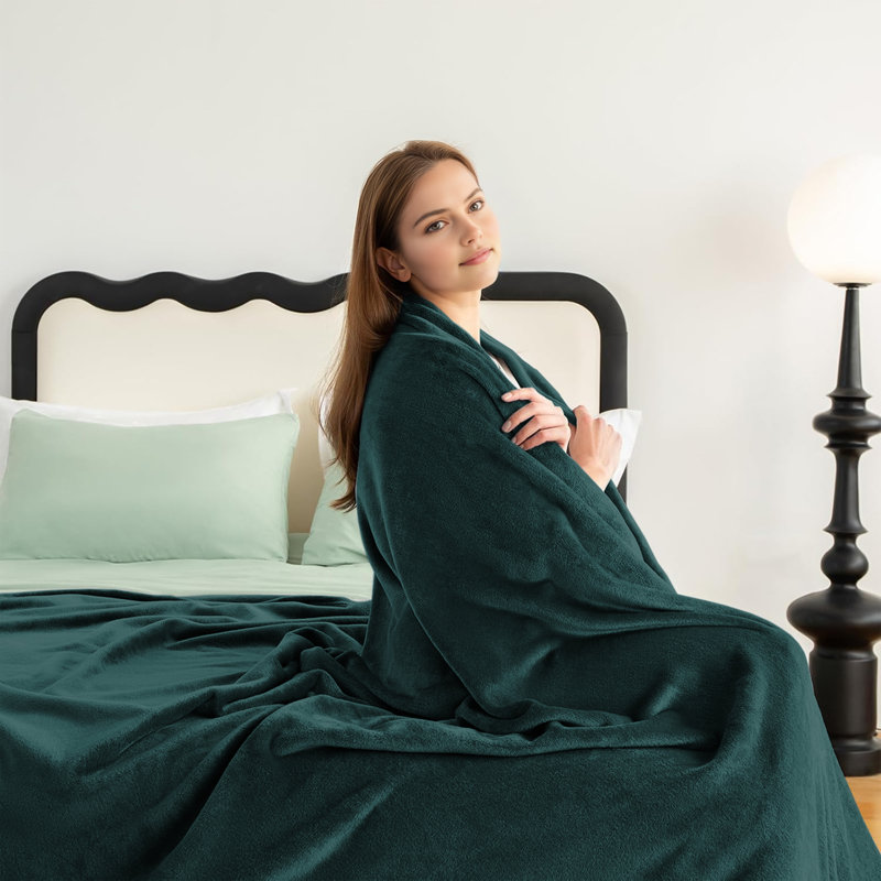 Couverture simple en molleton 300 g / m² - Couverture douce pour lit simple toutes saisons, Lit simple, Émeraude