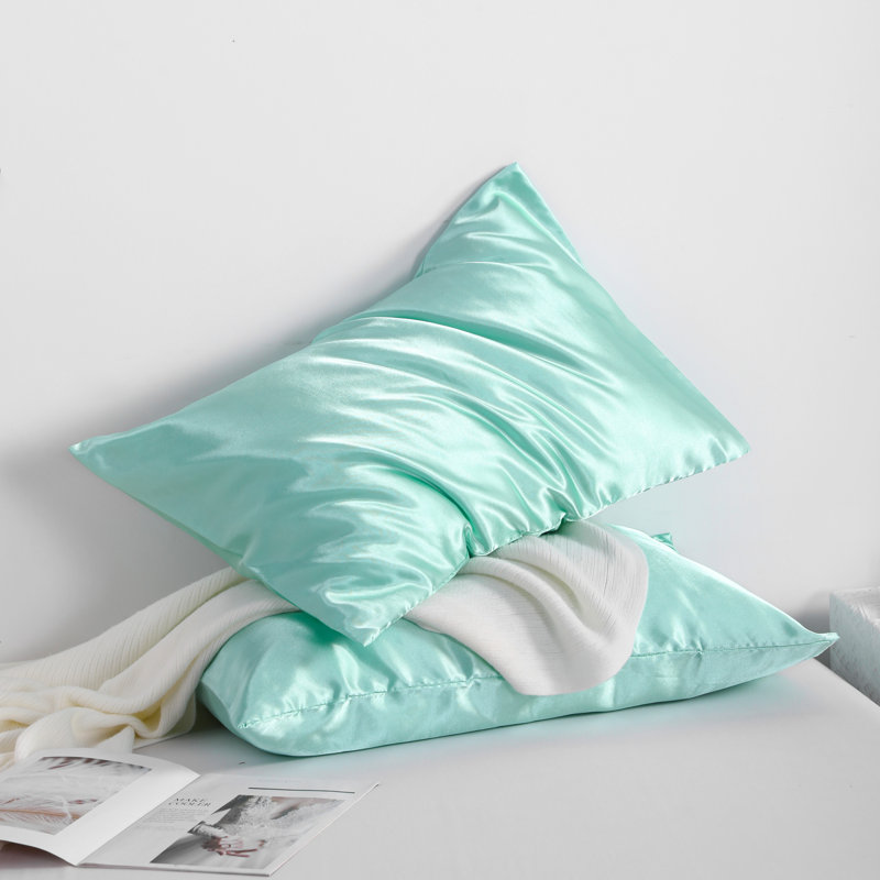 Taies d'oreiller en satin avec fermeture à enveloppe, Bleu turquoise clair, Taie d'oreiller pour taille de lit très grand div