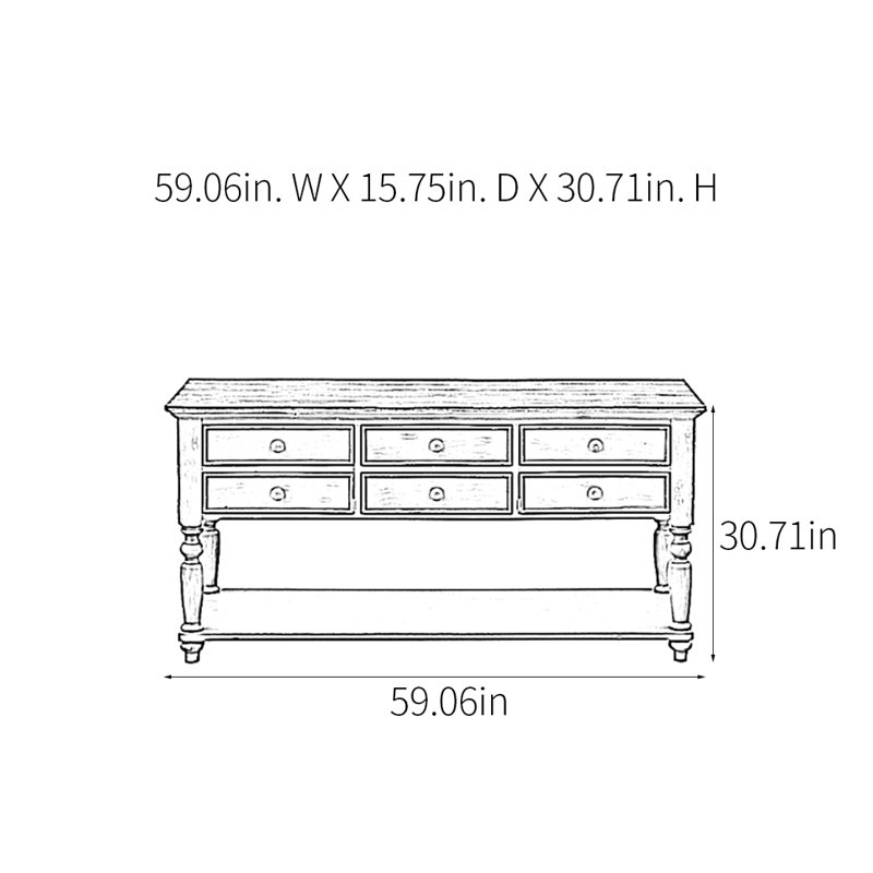 Retro Practical Multifunctional Console Table, 30.71" H x 59.06" W x 15.75" D