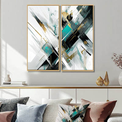 Art mural grand bleu sarcelle cubiste kaléidoscope