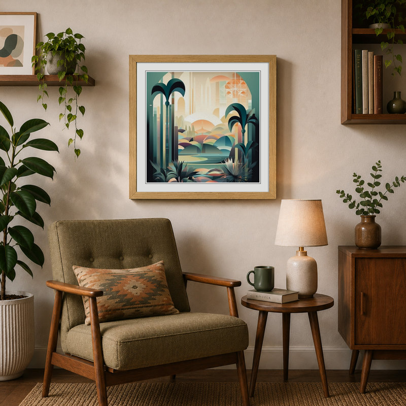 Landscape Art Deco No.3 - Framed Print, Oak