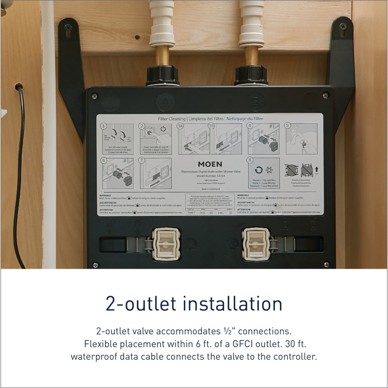 Smart Shower 2-Outlet Digital Thermostatic Shower Valve with 1/2" Connections