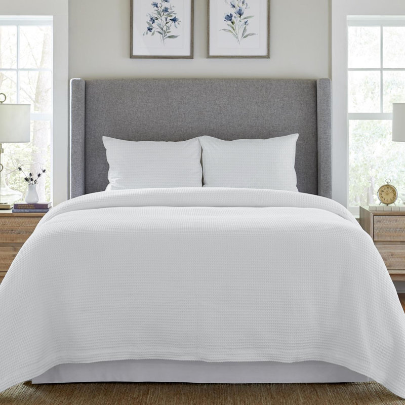 Ensemble de housse de couette 2 pièces Pointehaven Waffle White 100% Long Staple