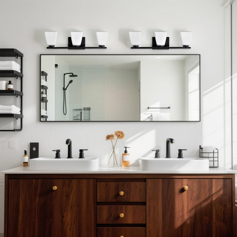 22 In. 3-light Modern Vanity Light With Square Etched White Glass Shades, Matte Black